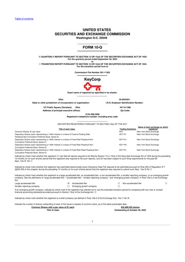 Thumbnail KeyCorp (KeyBank) 10-Q Quarterly Report FY2022 