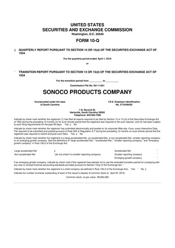 Thumbnail Sonoco 10-Q Quarterly Report FY2018 
