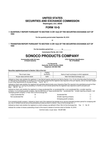 Thumbnail Sonoco 10-Q Quarterly Report FY2019 