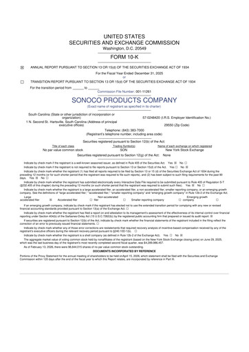 Thumbnail Sonoco 10-K Annual Report 2025