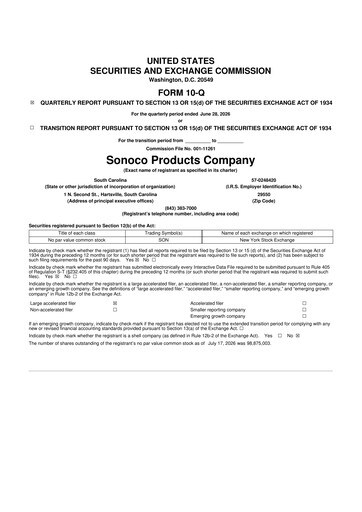 Thumbnail Sonoco 10-Q Quarterly Report FY2026 