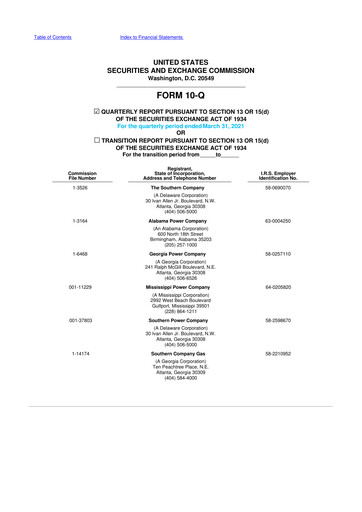 Thumbnail Southern Company 10-Q Quarterly Report FY2021 