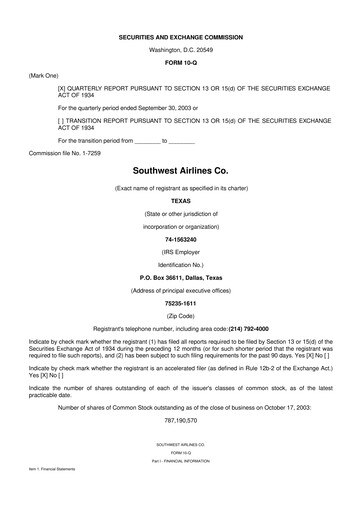 Vorschaubild Southwest Airlines 10-Q Quartalsbericht  