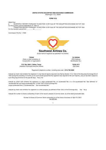 Thumbnail Southwest Airlines 10-Q Quarterly Report FY 