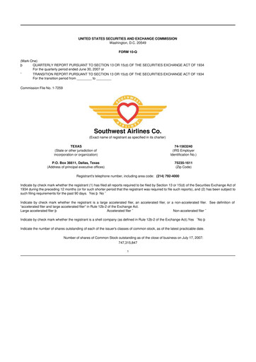 Thumbnail Southwest Airlines 10-Q Quarterly Report FY 