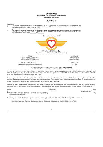 Thumbnail Southwest Airlines 10-Q Quarterly Report FY2010 
