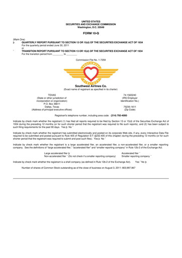 Thumbnail Southwest Airlines 10-Q Quarterly Report FY2011 