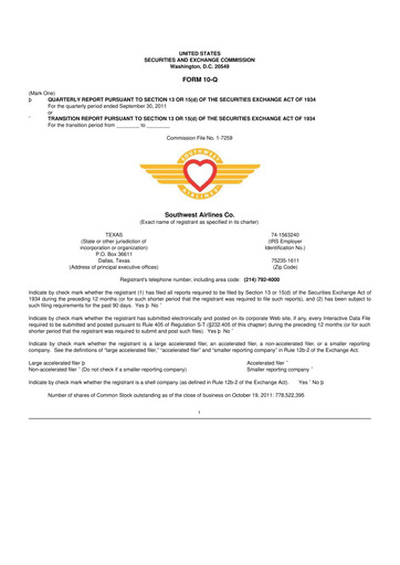 Thumbnail Southwest Airlines 10-Q Quarterly Report FY2011 