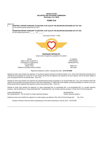 Thumbnail Southwest Airlines 10-Q Quarterly Report FY2012 
