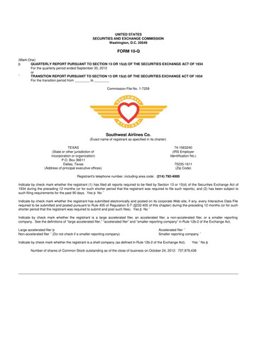 Thumbnail Southwest Airlines 10-Q Quarterly Report FY2012 
