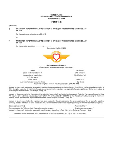 Thumbnail Southwest Airlines 10-Q Quarterly Report FY2013 