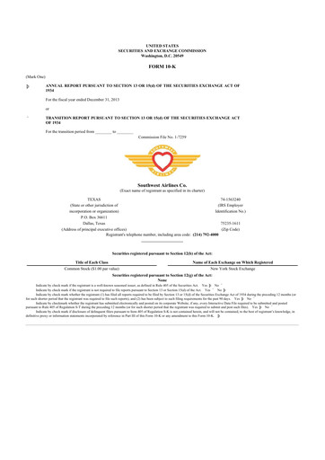 Thumbnail Southwest Airlines 10-K Annual Report 2013