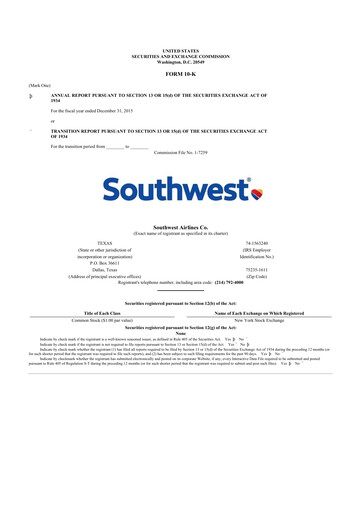 Thumbnail Southwest Airlines 10-K Annual Report 2015