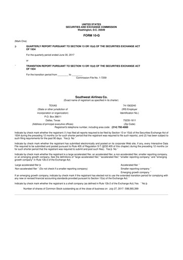 Thumbnail Southwest Airlines 10-Q Quarterly Report FY2017 