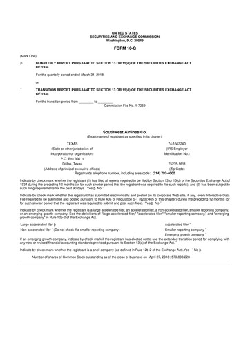 Thumbnail Southwest Airlines 10-Q Quarterly Report FY2018 