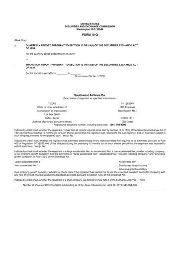Thumbnail Southwest Airlines 10-Q Quarterly Report FY2019 