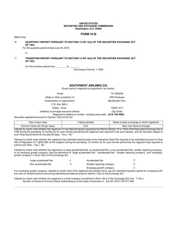 Thumbnail Southwest Airlines 10-Q Quarterly Report FY2019 
