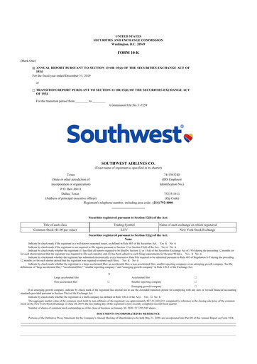 Thumbnail Southwest Airlines 10-K Annual Report 2019