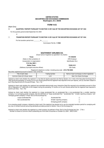 Thumbnail Southwest Airlines 10-Q Quarterly Report FY2020 