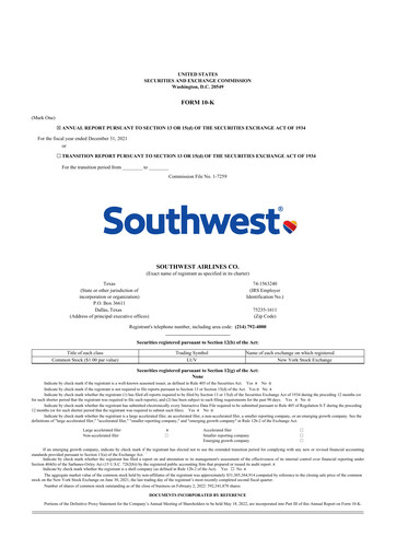 Thumbnail Southwest Airlines 10-K Annual Report 2021
