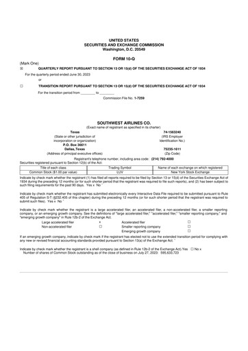Thumbnail Southwest Airlines 10-Q Quarterly Report FY2023 