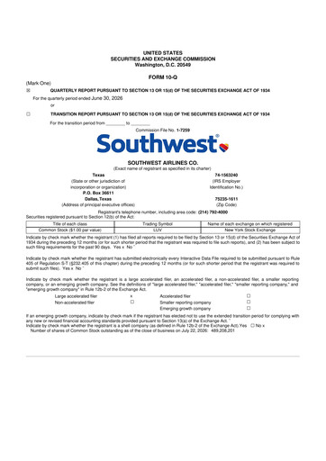 Miniature Southwest Airlines 10-Q Rapport trimestriel 2026 