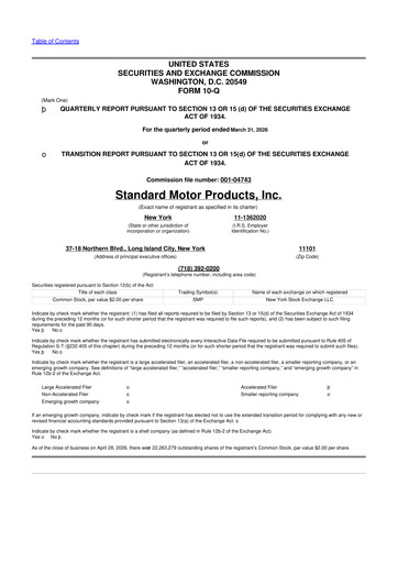 Thumbnail Standard Motor Products 10-Q Quarterly Report FY 