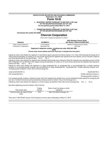 Thumbnail Chevron 10-Q Quarterly Report FY2019 