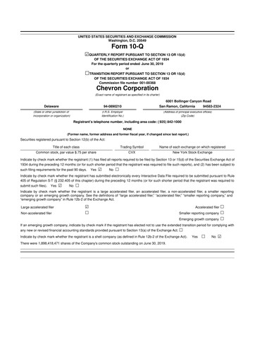 Thumbnail Chevron 10-Q Quarterly Report FY2019 