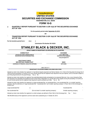 Thumbnail Stanley Black & Decker

 10-Q Quarterly Report FY2012 