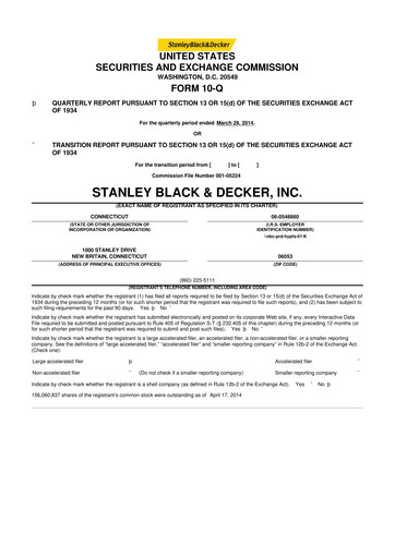 Thumbnail Stanley Black & Decker

 10-Q Quarterly Report FY2014 