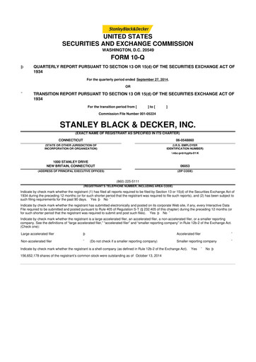 Thumbnail Stanley Black & Decker

 10-Q Quarterly Report FY2014 