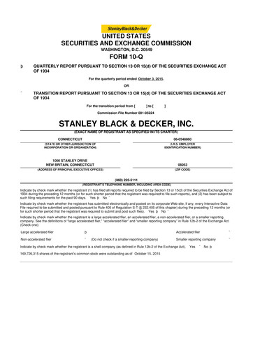 Thumbnail Stanley Black & Decker

 10-Q Quarterly Report FY2015 