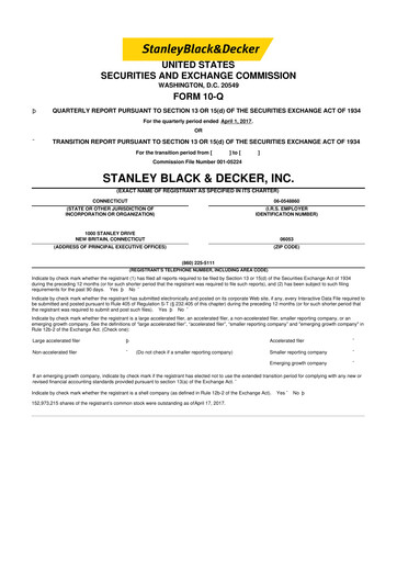 Thumbnail Stanley Black & Decker

 10-Q Quarterly Report FY2016 