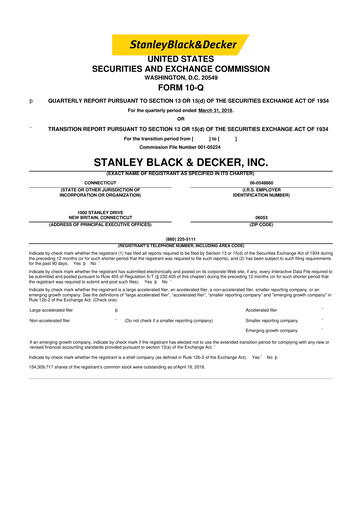 Thumbnail Stanley Black & Decker

 10-Q Quarterly Report FY2016 