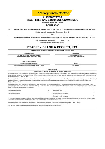 Thumbnail Stanley Black & Decker

 10-Q Quarterly Report FY2018 