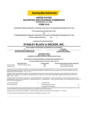 Thumbnail Stanley Black & Decker

 10-Q Quarterly Report FY2021 