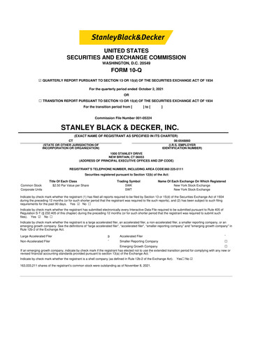 Thumbnail Stanley Black & Decker

 10-Q Quarterly Report FY2021 