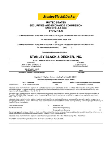 Thumbnail Stanley Black & Decker

 10-Q Quarterly Report FY2026 