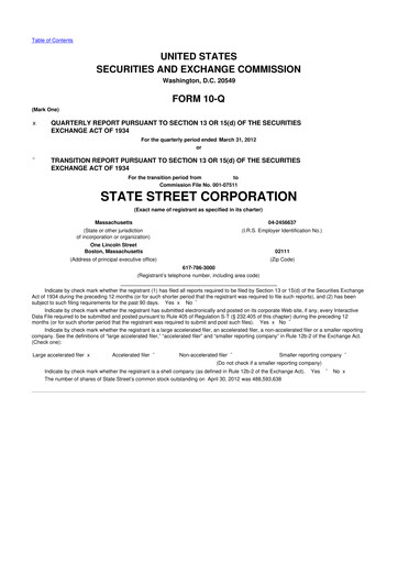 Thumbnail State Street Corporation
 10-Q Quarterly Report FY2012 