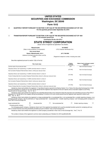 Thumbnail State Street Corporation
 10-Q Quarterly Report FY2019 