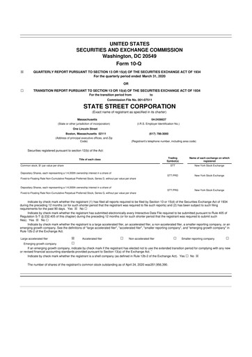Thumbnail State Street Corporation
 10-Q Quarterly Report FY2020 