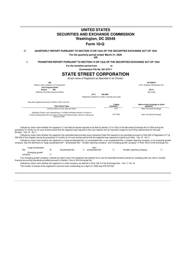 Thumbnail State Street Corporation
 10-Q Quarterly Report FY 