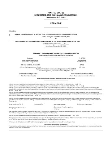 Miniature Stewart Information Services 10-K Rapport annuel 2017