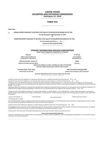 Miniature Stewart Information Services 10-K Rapport annuel 2018