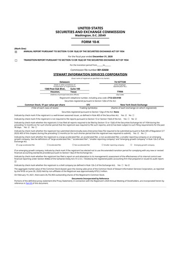 Miniature Stewart Information Services 10-K Rapport annuel 2020