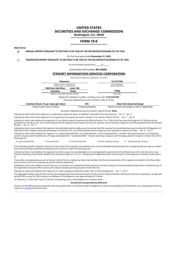 Miniature Stewart Information Services 10-K Rapport annuel 2022