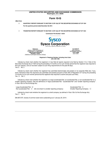 Thumbnail Sysco 10-Q Quarterly Report FY2014 
