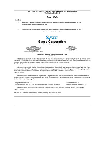 Thumbnail Sysco 10-Q Quarterly Report FY2014 