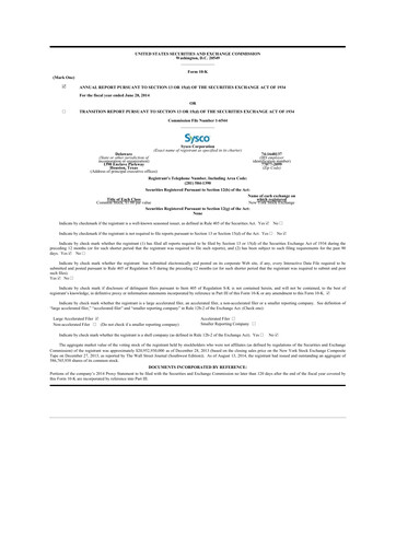 Thumbnail Sysco 10-K Annual Report 2014